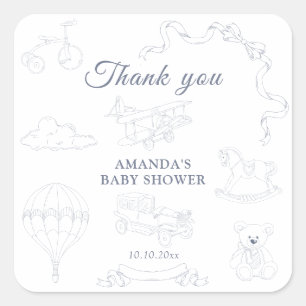 Toile de Jouy Nursery Baby Shower Thank you Square Sticker