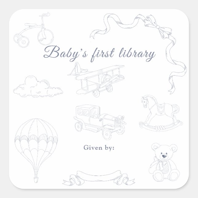 Toile de Jouy Nursery Baby's first library Square Sticker (Front)