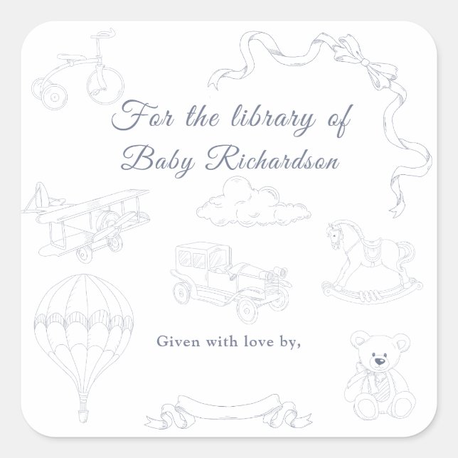 Toile de Jouy Nursery For the library of Square Sticker (Front)