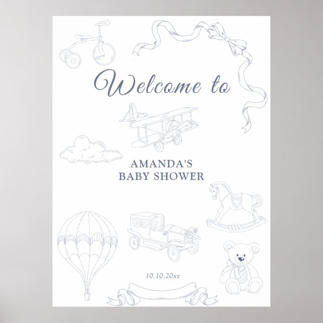 Toile de Jouy Nursery Welcome Baby Shower Poster (Front)