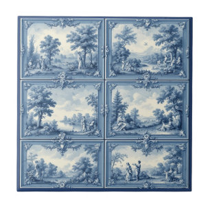 Toile De Jouy Pastoral Countryside Scenery Vintage Tile