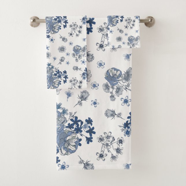 Toile-De-Jouy Pattern Bath Towel Set (Insitu)