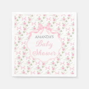 Toile De Jouy Pink Bow Girl Baby Shower Party Napkin