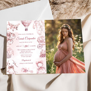 Toile De Jouy Pink Girl Baby Shower Party Invitation