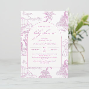 Toile De Jouy Pink Safari Baby Shower Invitation