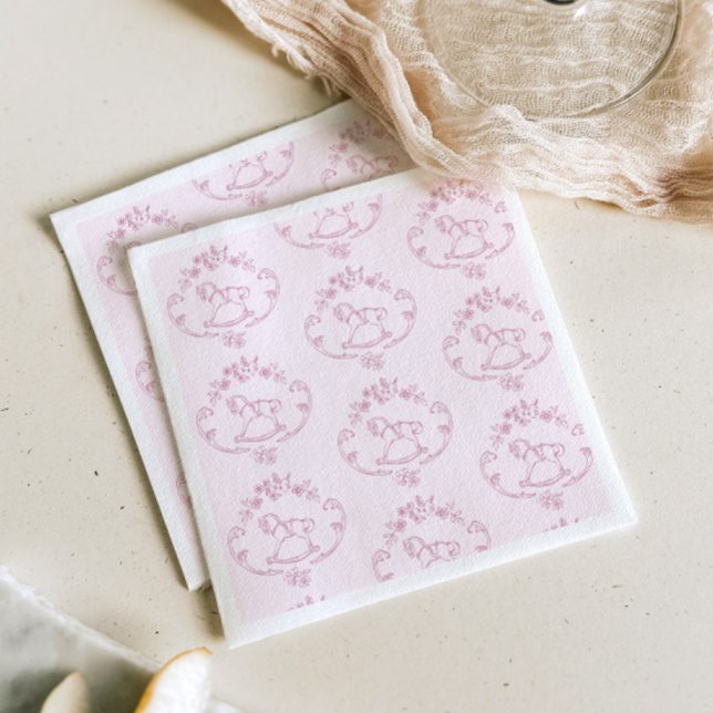 Toile de Jouy rocking horse Pink Baby Girl shower Napkin (Creator Uploaded)