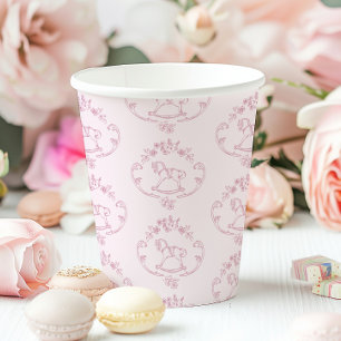 Toile de Jouy rocking horse Pink Baby Girl shower Paper Cups