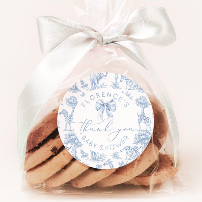 Toile de Jouy Safari animals Baby shower thank you Classic Round Sticker (Creator Uploaded)