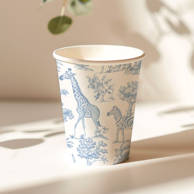 Toile de Jouy Safari animals blue Baby shower Paper Cups (Creator Uploaded)