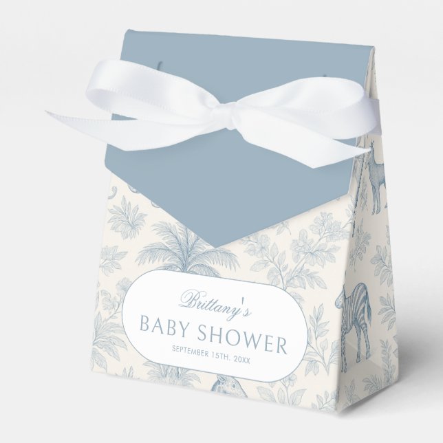 Toile De Jouy Safari Animals Blue Boy Baby Shower  Favour Box (Front Side)