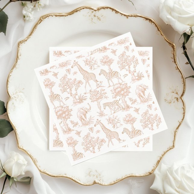 Toile de Jouy Safari animals Boho Baby shower Napkin (Creator Uploaded)