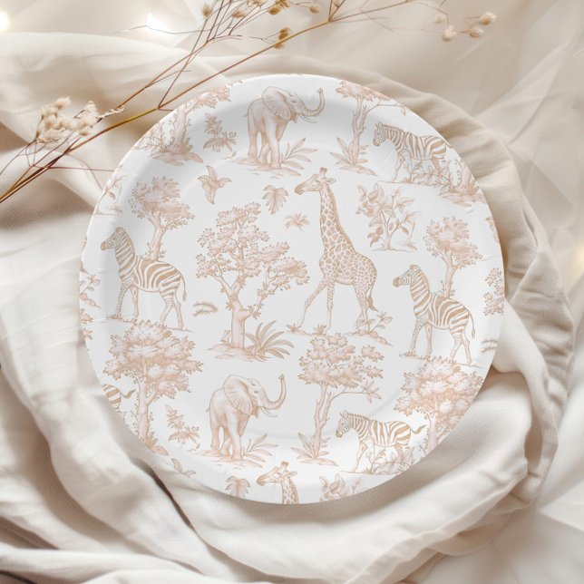 Toile de Jouy Safari animals Boho Baby shower Paper Plate (Creator Uploaded)