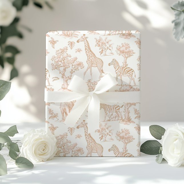 Toile de Jouy Safari animals Boho beige elegant Wrapping Paper (Creator Uploaded)