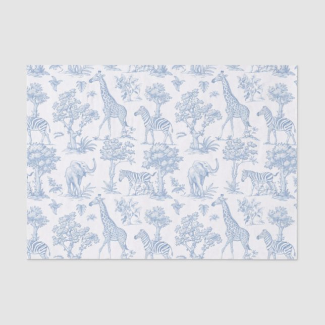 Toile de Jouy Safari animals dusty blue elegant Tissue Paper (Front)