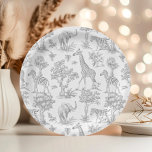 Toile de Jouy Safari animals grey Baby shower Paper Plate<br><div class="desc">Toile de Jouy Safari animals grey Baby shower Paper Plates
Matching items available.</div>