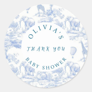 Toile de Jouy Safari Baby Shower  Classic Round Sticker