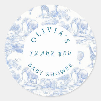 Toile de Jouy Safari Baby Shower Classic Round Sticker