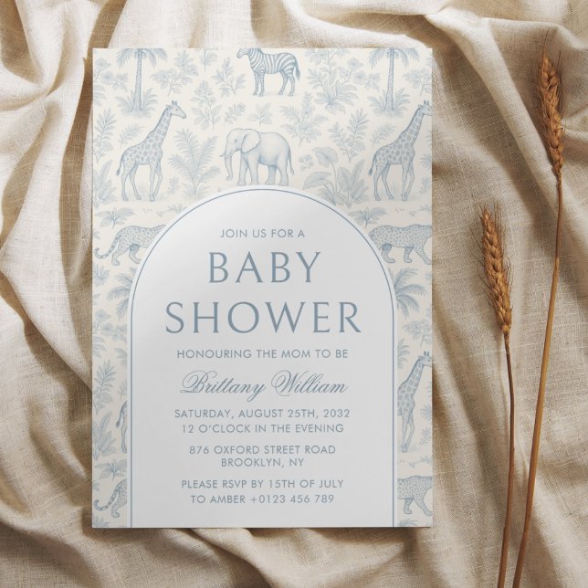 Toile De Jouy Safari Blue Boy Baby Shower  Invitation (Creator Uploaded)