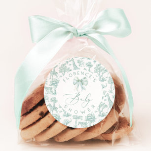 Toile de jouy Safari jungle Green Baby shower  Classic Round Sticker