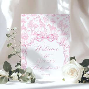 Toile de Jouy Safari Pink Baby shower Welcome Poster