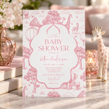 Toile De Jouy Safari Pink Girl Baby Shower