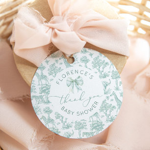 Toile de jouy Safari Sage Baby shower thank you Favour Tags
