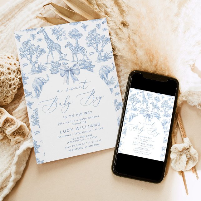 Toile de Jouy Safari Sweet Baby boy baby shower Invitation (Creator Uploaded)