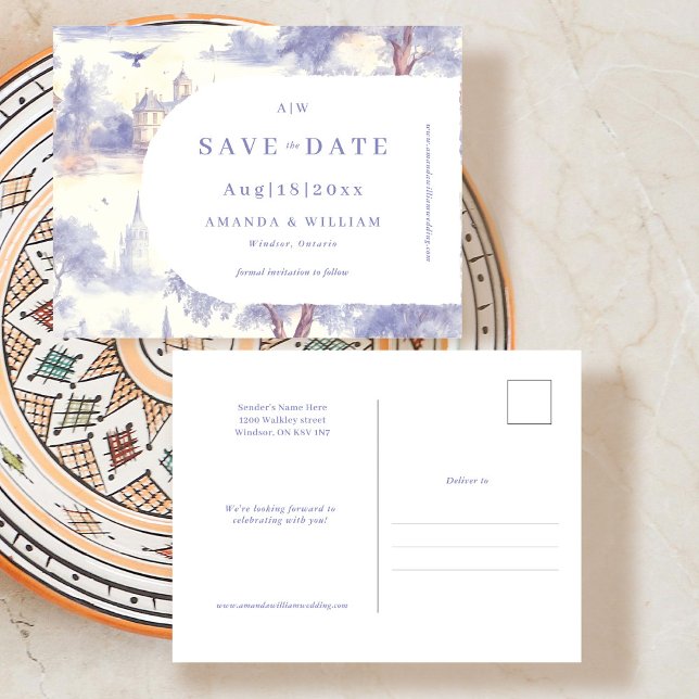 Toile de jouy Save the Date Post Card (Creator Uploaded)