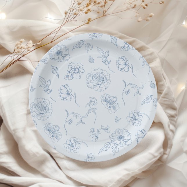 Toile de Jouy Something Blue Floral bridal Paper Plate (Creator Uploaded)