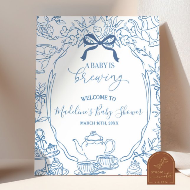 Toile de Jouy Tea Baby Shower Welcome Sign (Creator Uploaded)