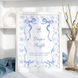 Toile De Jouy Teddy Bear Baby Shower Diaper Raffle Poster