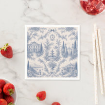Toile de Jouy Venue Story Wedding Paper Napkins