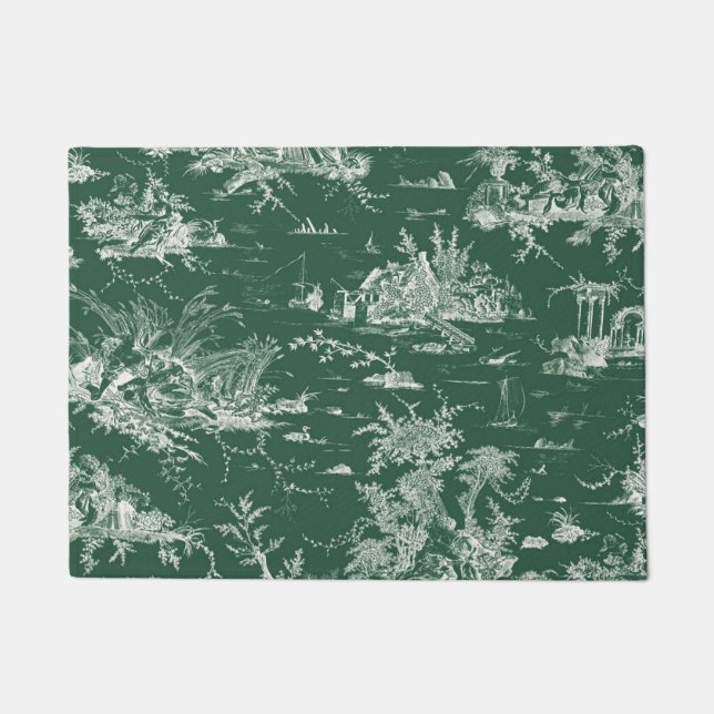 Toile de Jouy vert Doormat (Front)
