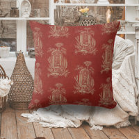 Toile de jouy Vintage French Country Red Linen