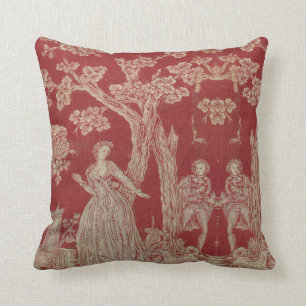 Toile de jouy Vintage Illustration Red Cushion