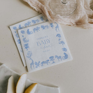 Toile De Jouy White And Blue Safari baby Shower Napkin