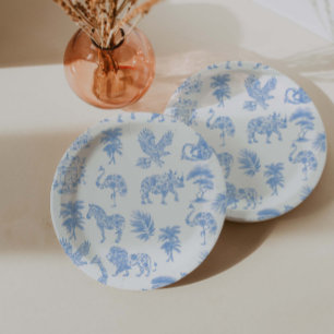 Toile De Jouy White And Blue Safari  Paper Plate