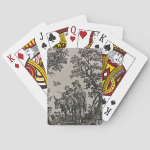 Toile -- Donkey with Woman & Kid Playing Cards