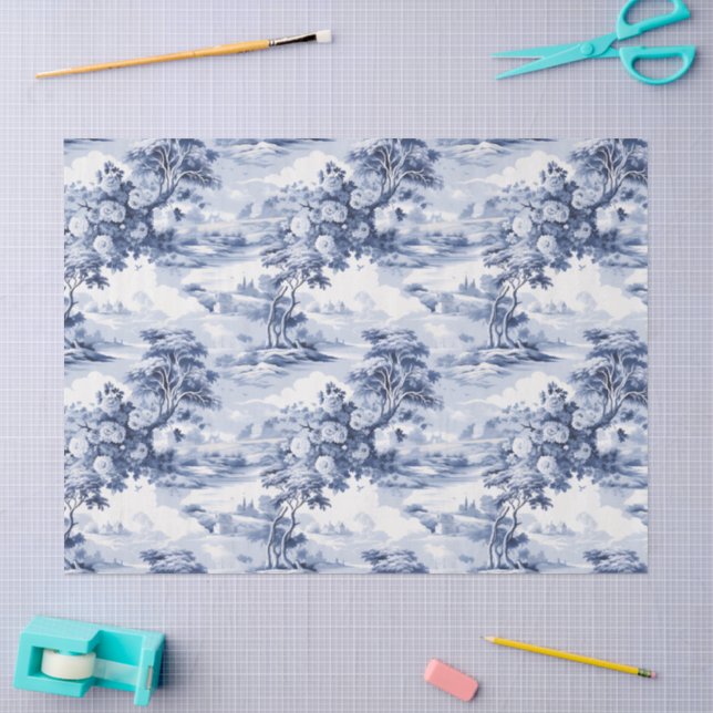 Toile du Jouy Blue Faux French  Tissue Paper (Craft)