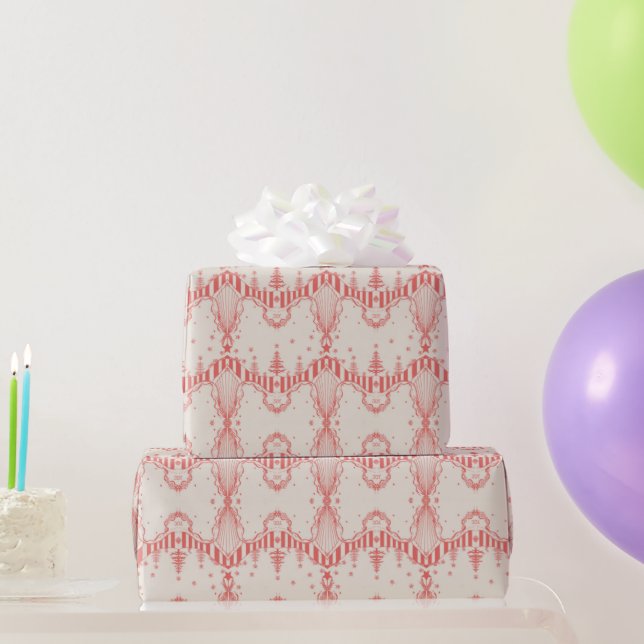 Toile Du Jouy in French Stripe and Pink Coral Wrapping Paper (Party Gifts)