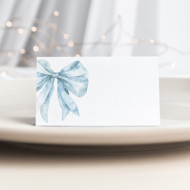 Toile Dusty Blue Bow bridal shower place card (Creator Uploaded)