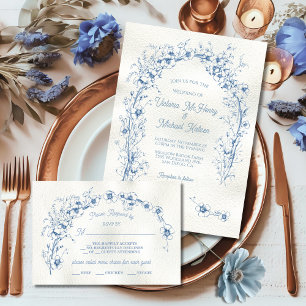 Toile Floral Arch Simple Wedding RSVP Invitation