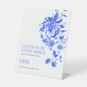 Toile Floral Bridal Shower Guess How Many Kisses Pedestal Sign