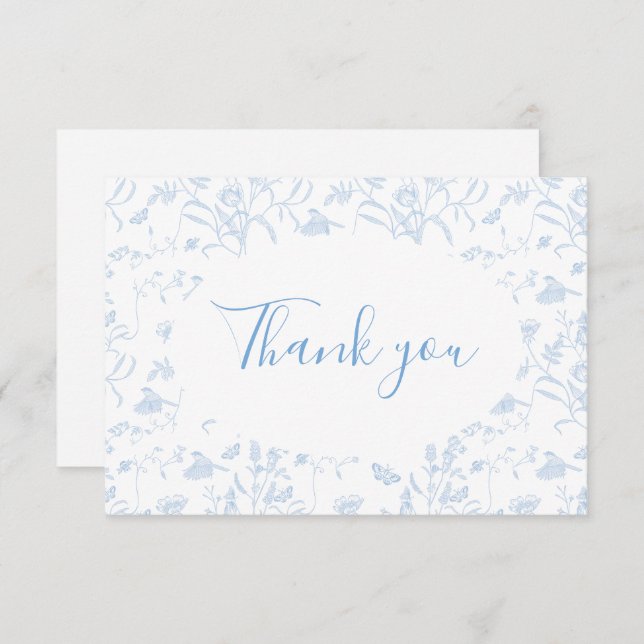 Toile Floral Bridal Shower Thank You Card (Front/Back)