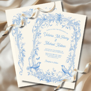 Toile Floral love birds Wedding Invitation