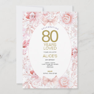 Toile Floral Pink & Gold 80th Birthday Invitation