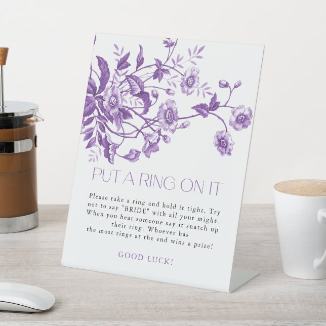 Toile Floral Put A Ring On It Bridal Shower Games Pedestal Sign (In SItu)