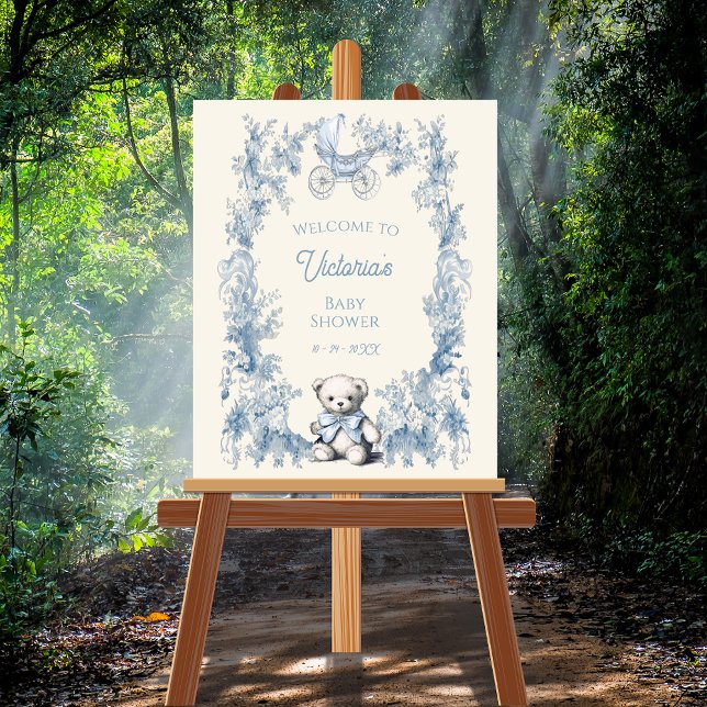 Toile Floral Teddy Bear Baby Shower Welcome Sign (Creator Uploaded)