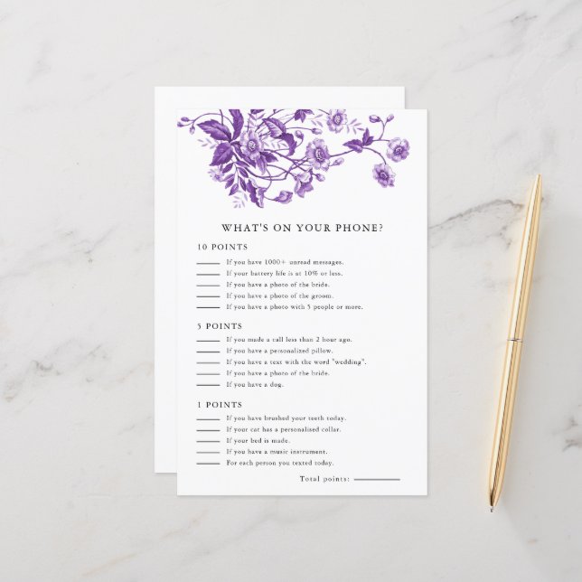 Toile Floral Whats on your Phone Bridal Game (Front/Back In Situ)