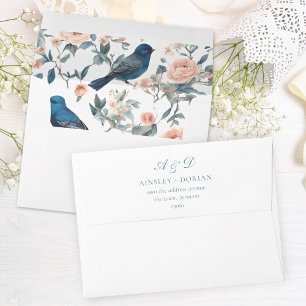 Toile French Blue Floral Chinoiserie Wedding Envelope